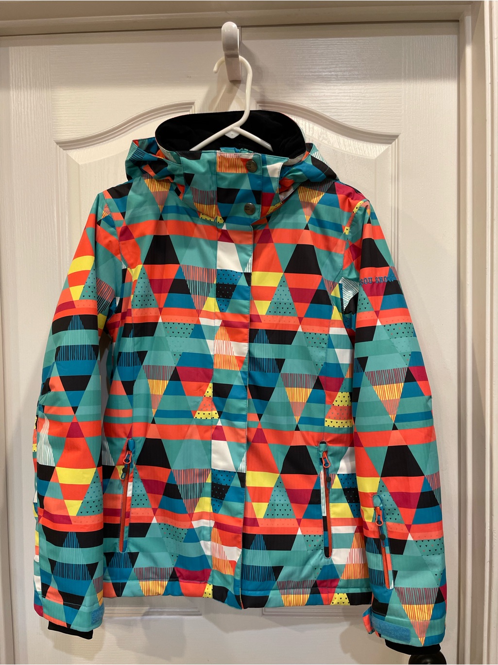 Women's High Windproof Technology Geometric Print Hooded Ski Jacket